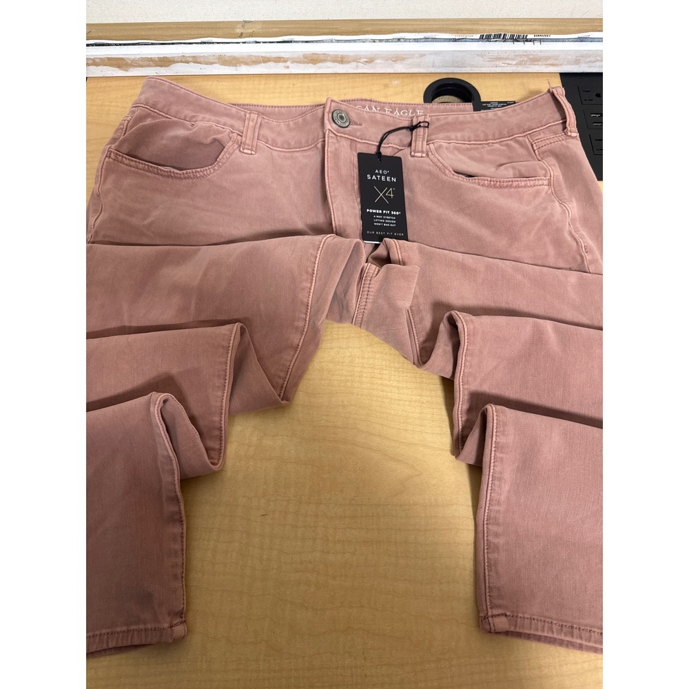American Eagle Sateen X4 Power Fit 360 Jeggings Pink Low Rise 18 Long 2715-184